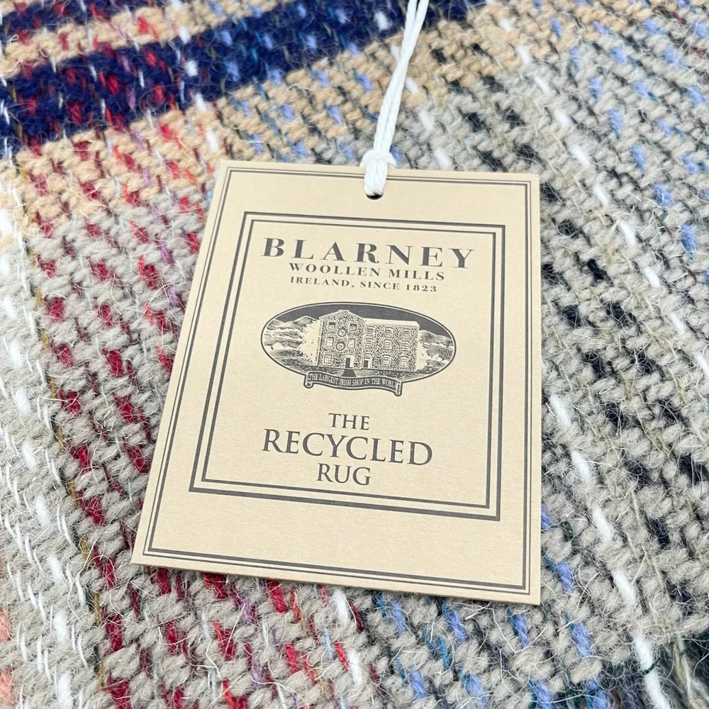 Blarney Woollen Mills The Recycled Rug Blanket 47x59 Plaid Wool Cottage Ireland